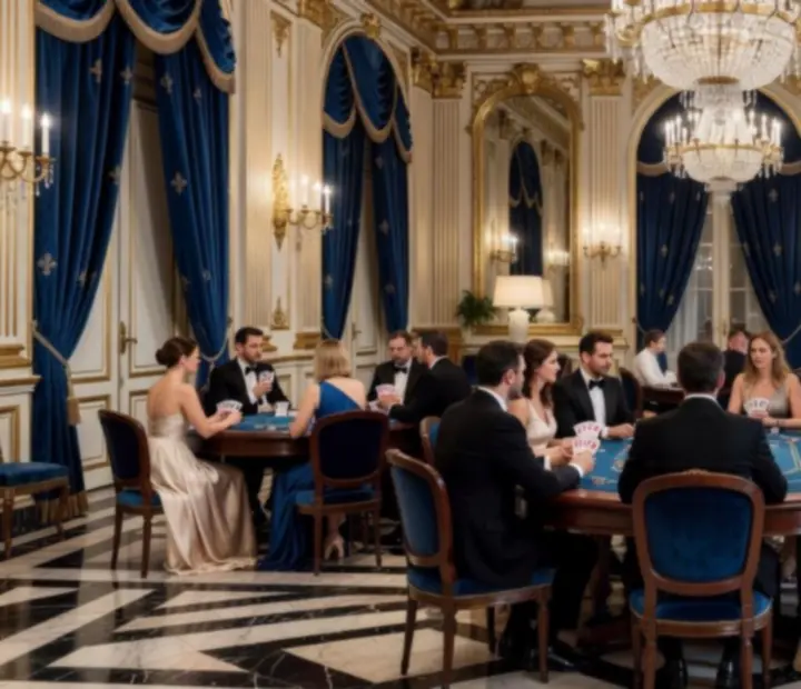 Salle de poker vénitienne élégante avec tables de jeu et décor baroque