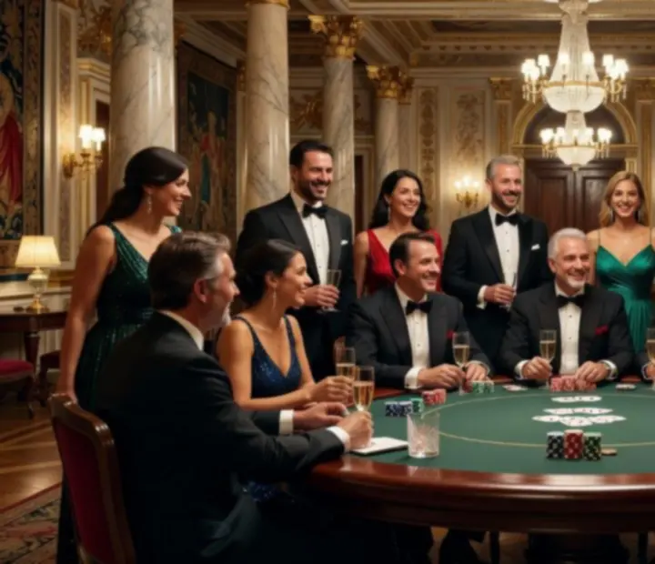 Vue d’ensemble d’une soirée privée élégante avec ambiance vénitienne