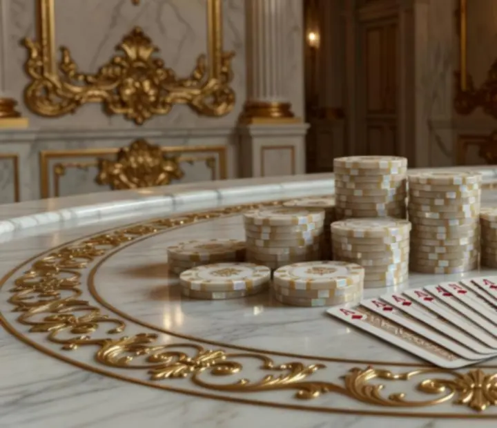 Table de poker de prestige avec jetons premium dans un décor raffiné
